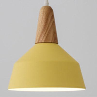 Contemporary Scandinavian Macaron Cone Round Aluminum Wood 1-Light Pendant Light For Bedroom