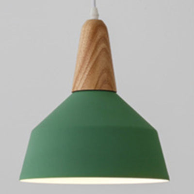 Contemporary Scandinavian Macaron Cone Round Aluminum Wood 1-Light Pendant Light For Bedroom