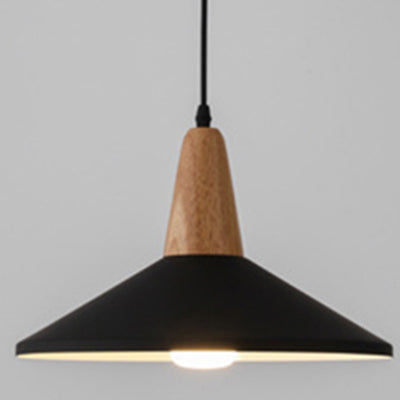 Contemporary Scandinavian Macaron Cone Round Aluminum Wood 1-Light Pendant Light For Bedroom