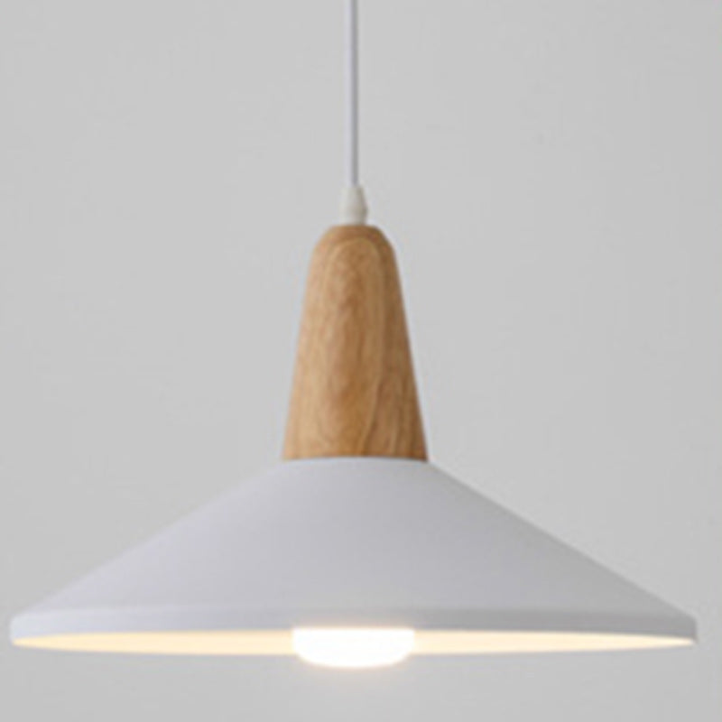 Contemporary Scandinavian Macaron Cone Round Aluminum Wood 1-Light Pendant Light For Bedroom