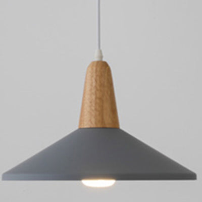 Contemporary Scandinavian Macaron Cone Round Aluminum Wood 1-Light Pendant Light For Bedroom