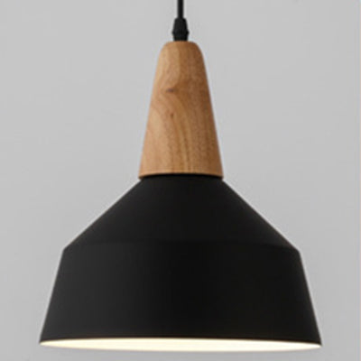 Contemporary Scandinavian Macaron Cone Round Aluminum Wood 1-Light Pendant Light For Bedroom