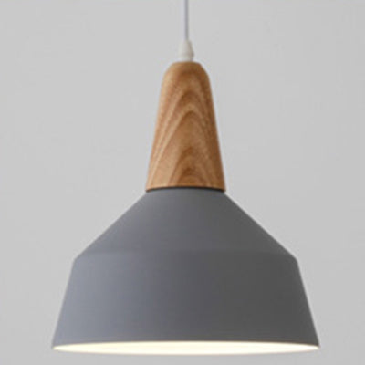 Contemporary Scandinavian Macaron Cone Round Aluminum Wood 1-Light Pendant Light For Bedroom