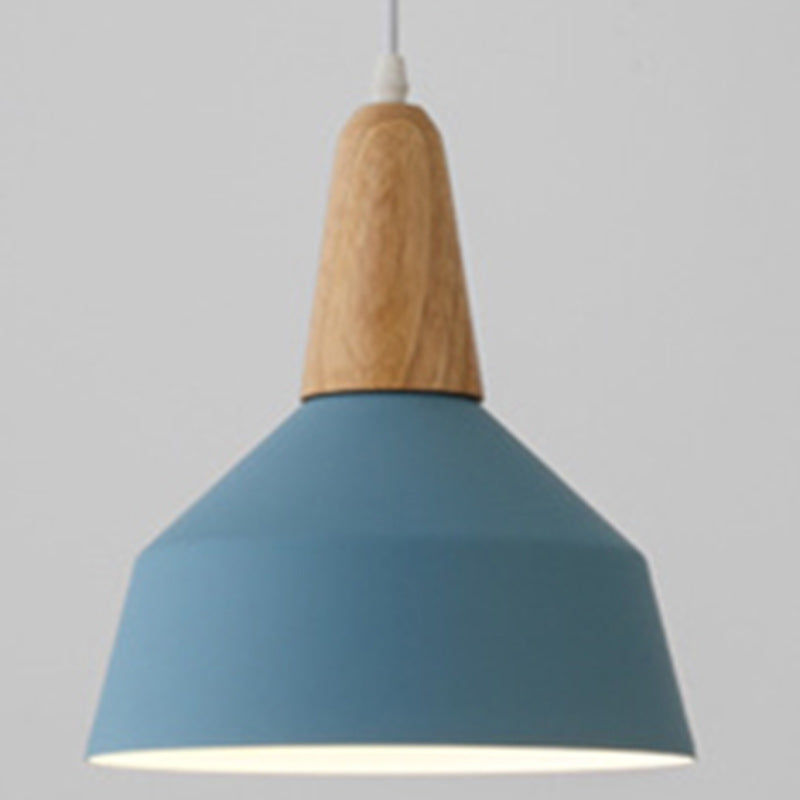 Contemporary Scandinavian Macaron Cone Round Aluminum Wood 1-Light Pendant Light For Bedroom