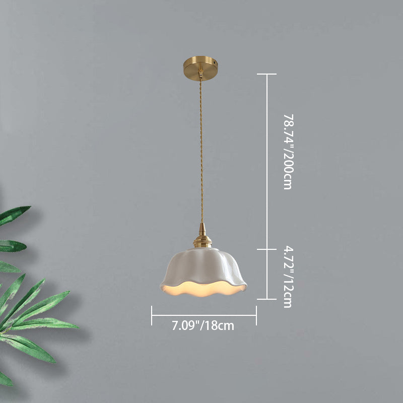 Modern Scandinavian Pleated Half Circle Copper Ceramic 1-Light Pendant Light For Bedroom