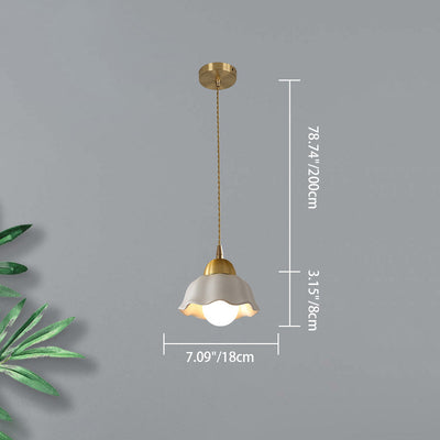 Modern Scandinavian Pleated Half Circle Copper Ceramic 1-Light Pendant Light For Bedroom