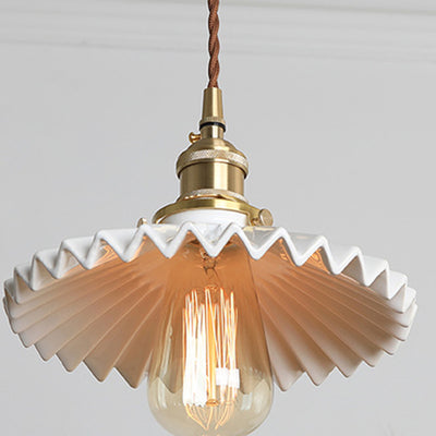 Modern Scandinavian Pleated Half Circle Copper Ceramic 1-Light Pendant Light For Bedroom