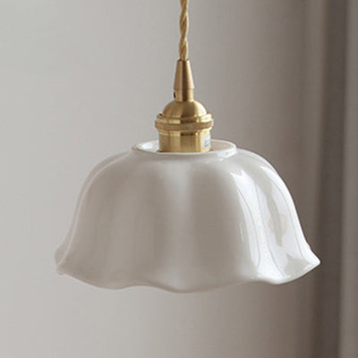 Modern Scandinavian Pleated Half Circle Copper Ceramic 1-Light Pendant Light For Bedroom