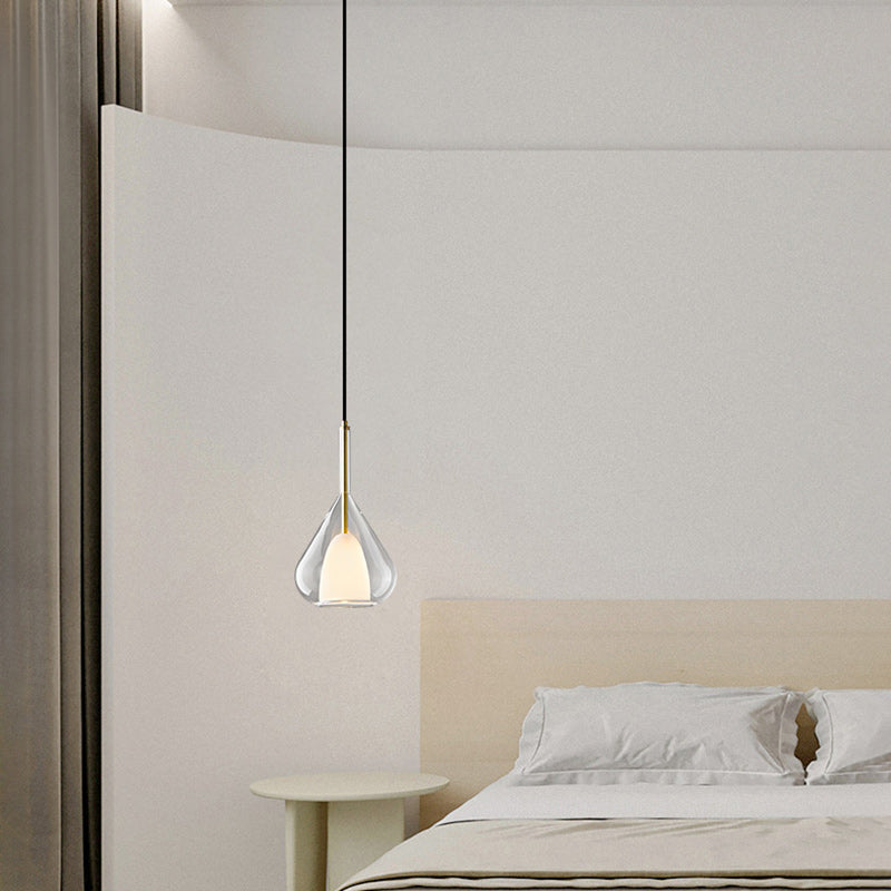 Modern Minimalist Conical Round Iron Glass 1-Light Pendant Light For Bedroom