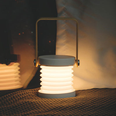 Contemporary Scandinavian Portable Retractable Lantern Cylindrical Wood Iron PC LED Table Lamp For Bedroom