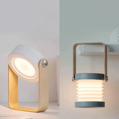 Contemporary Scandinavian Portable Retractable Lantern Cylindrical Wood Iron PC LED Table Lamp For Bedroom