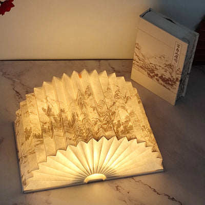 Contemporary Creative Foldable Book Shaped Rectangle PU Paper LED Table Lamp For Bedroom