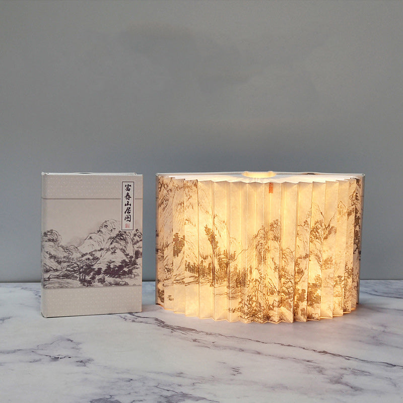 Contemporary Creative Foldable Book Shaped Rectangle PU Paper LED Table Lamp For Bedroom