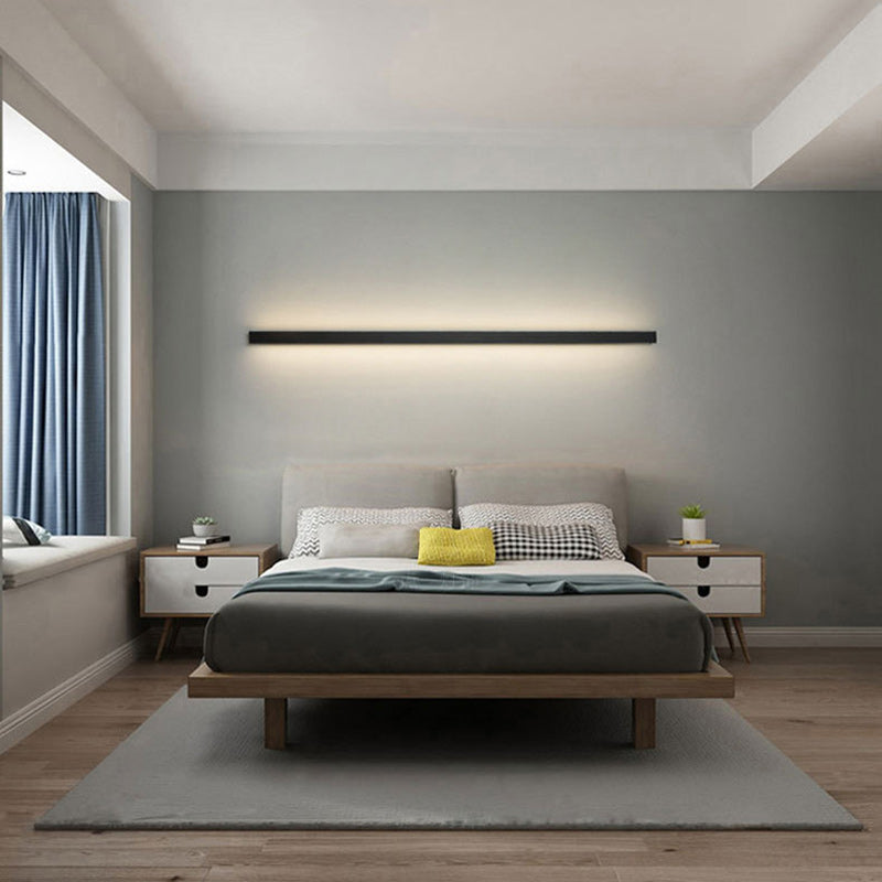 Modern Minimalist Linear Long Rectangular Iron PC LED Wall Sconce Lamp For Bedroom