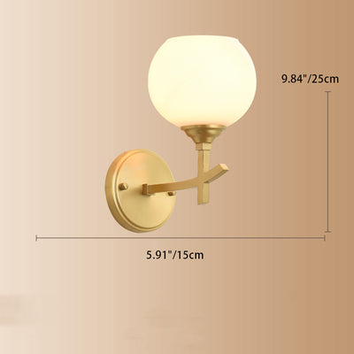 Modern Luxury Round Cylindrical Spherical Copper Glass 1-Light Wall Sconce Lamp For Bedroom