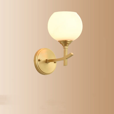 Modern Luxury Round Cylindrical Spherical Copper Glass 1-Light Wall Sconce Lamp For Bedroom