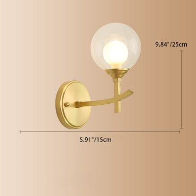 Modern Luxury Round Cylindrical Spherical Copper Glass 1-Light Wall Sconce Lamp For Bedroom