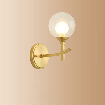 Modern Luxury Round Cylindrical Spherical Copper Glass 1-Light Wall Sconce Lamp For Bedroom