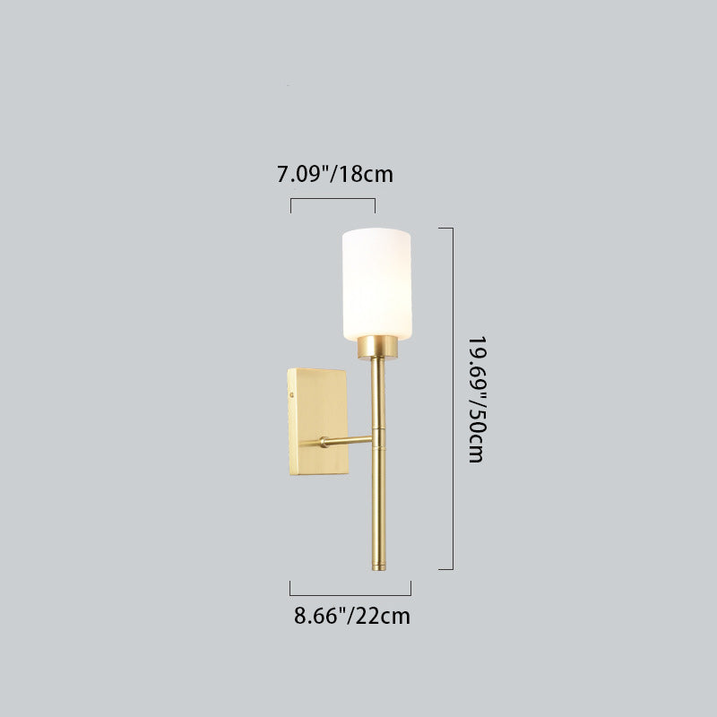 Modern Luxury Round Cylindrical Spherical Copper Glass 1-Light Wall Sconce Lamp For Bedroom