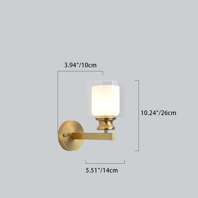 Modern Luxury Round Cylindrical Spherical Copper Glass 1-Light Wall Sconce Lamp For Bedroom