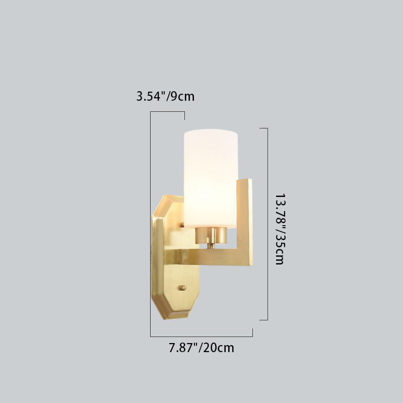 Modern Luxury Round Cylindrical Spherical Copper Glass 1-Light Wall Sconce Lamp For Bedroom