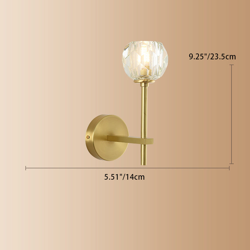 Modern Luxury Round Cylindrical Spherical Copper Glass 1-Light Wall Sconce Lamp For Bedroom