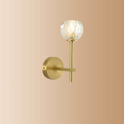 Modern Luxury Round Cylindrical Spherical Copper Glass 1-Light Wall Sconce Lamp For Bedroom