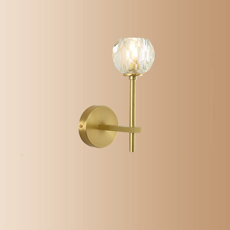 Modern Luxury Round Cylindrical Spherical Copper Glass 1-Light Wall Sconce Lamp For Bedroom