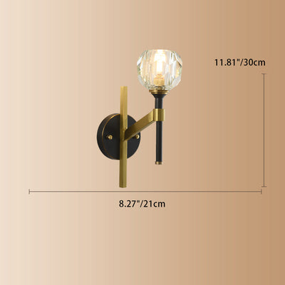 Modern Luxury Round Cylindrical Spherical Copper Glass 1-Light Wall Sconce Lamp For Bedroom