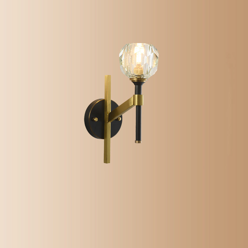 Modern Luxury Round Cylindrical Spherical Copper Glass 1-Light Wall Sconce Lamp For Bedroom