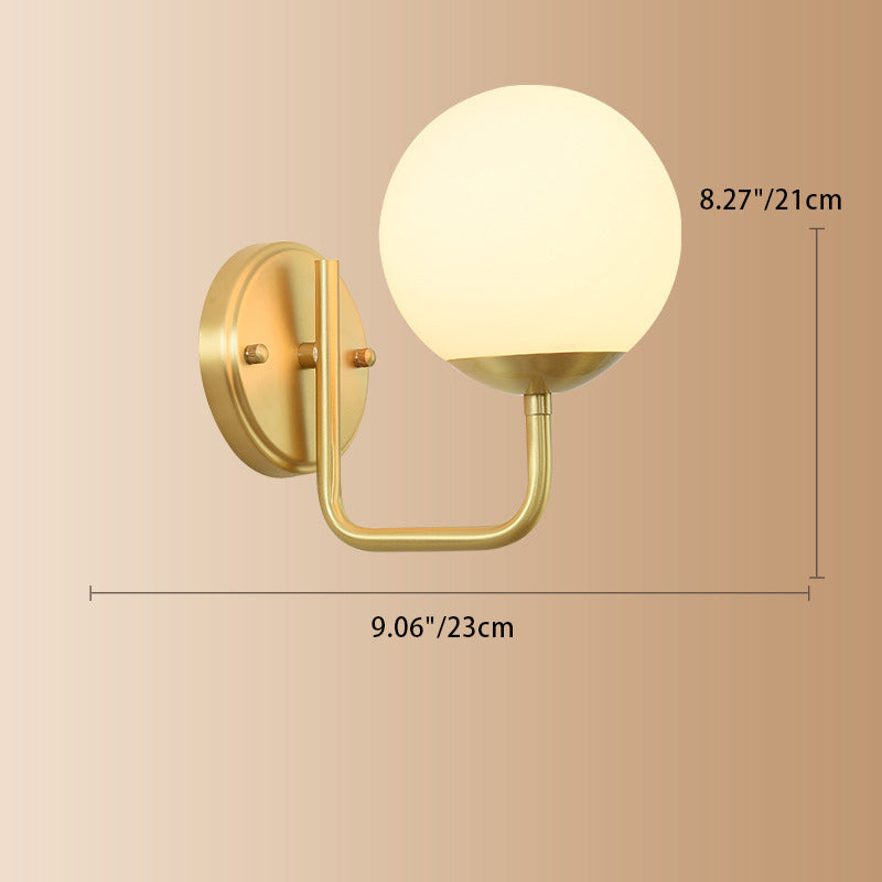 Modern Luxury Round Cylindrical Spherical Copper Glass 1-Light Wall Sconce Lamp For Bedroom