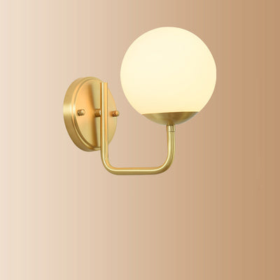 Modern Luxury Round Cylindrical Spherical Copper Glass 1-Light Wall Sconce Lamp For Bedroom