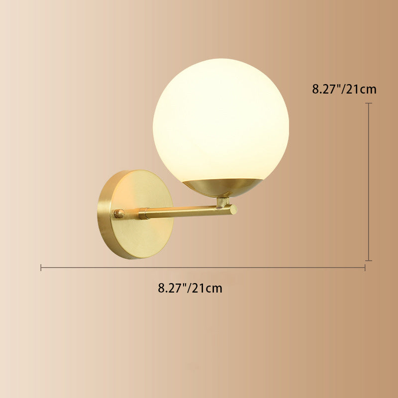 Modern Luxury Round Cylindrical Spherical Copper Glass 1-Light Wall Sconce Lamp For Bedroom