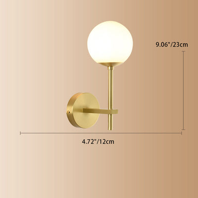 Modern Luxury Round Cylindrical Spherical Copper Glass 1-Light Wall Sconce Lamp For Bedroom