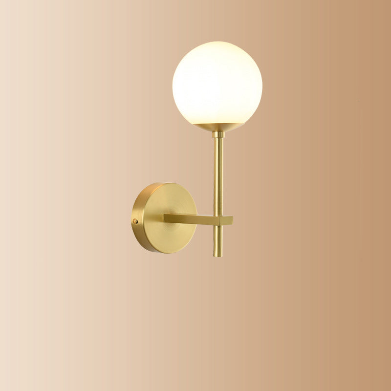 Modern Luxury Round Cylindrical Spherical Copper Glass 1-Light Wall Sconce Lamp For Bedroom