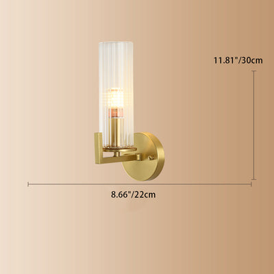 Modern Luxury Round Cylindrical Spherical Copper Glass 1-Light Wall Sconce Lamp For Bedroom