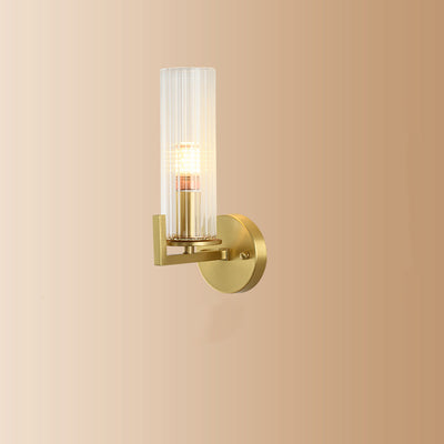 Modern Luxury Round Cylindrical Spherical Copper Glass 1-Light Wall Sconce Lamp For Bedroom