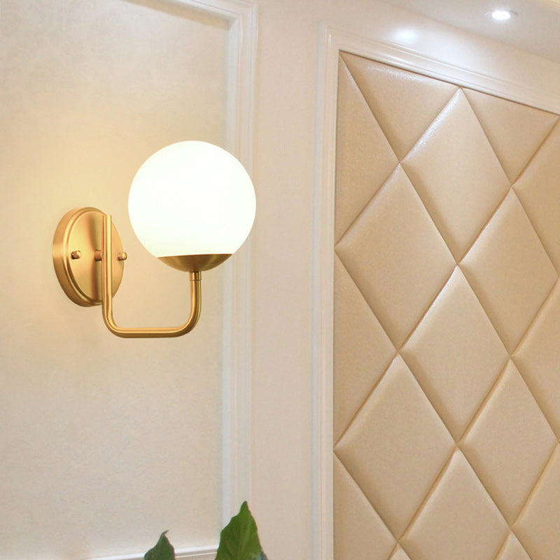 Modern Luxury Round Cylindrical Spherical Copper Glass 1-Light Wall Sconce Lamp For Bedroom