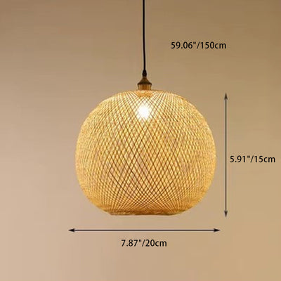 Traditional Japanese Bamboo Woven Round Orb Bamboo 1-Light Pendant Light For Bedroom