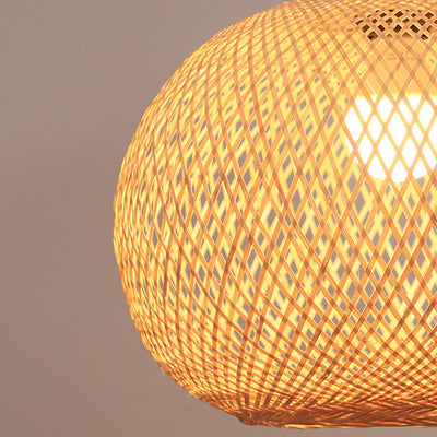 Traditional Japanese Bamboo Woven Round Orb Bamboo 1-Light Pendant Light For Bedroom