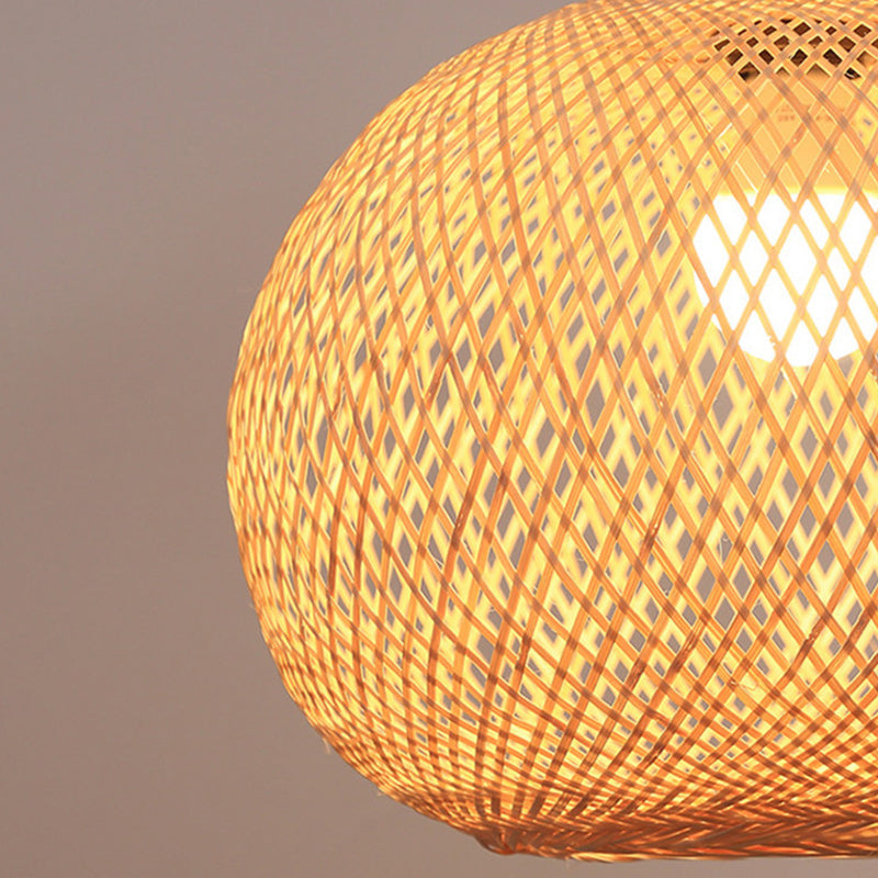 Traditional Japanese Bamboo Woven Round Orb Bamboo 1-Light Pendant Light For Bedroom