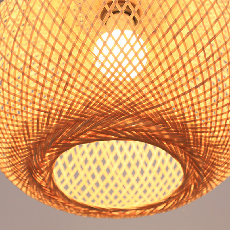 Traditional Japanese Bamboo Woven Round Orb Bamboo 1-Light Pendant Light For Bedroom