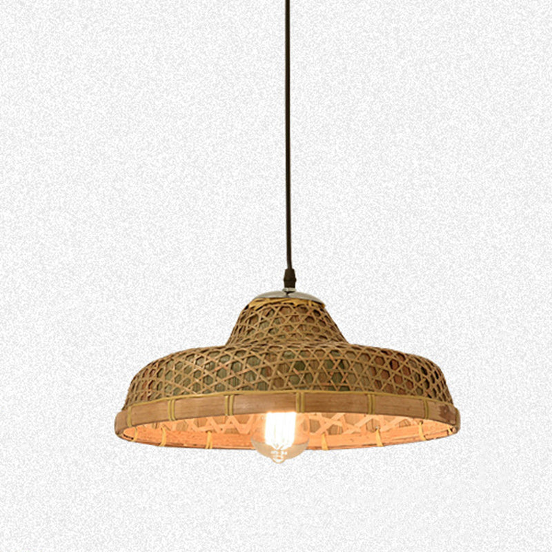 Traditional Farmhouse Conical Bucket Hat Bamboo Leaf 1-Light Pendant Light For Dining Room