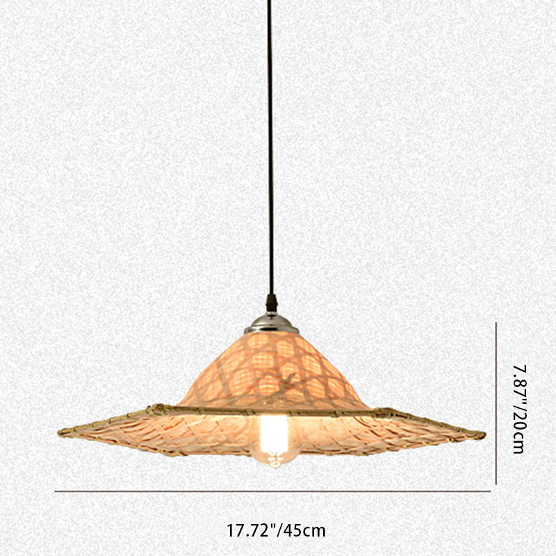 Traditional Farmhouse Conical Bucket Hat Bamboo Leaf 1-Light Pendant Light For Dining Room