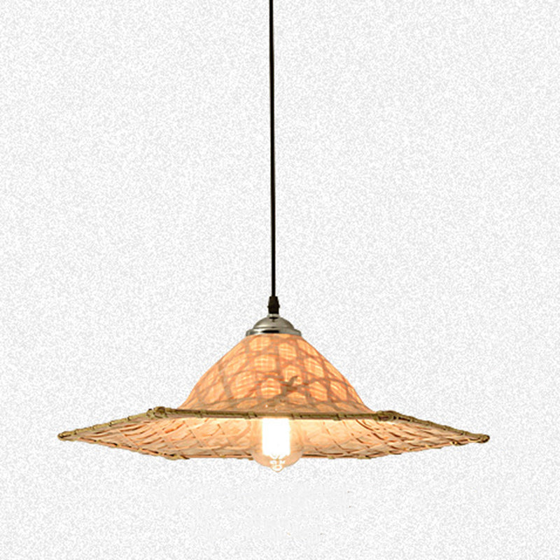 Traditional Farmhouse Conical Bucket Hat Bamboo Leaf 1-Light Pendant Light For Dining Room