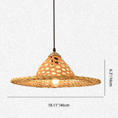 Traditional Farmhouse Conical Bucket Hat Bamboo Leaf 1-Light Pendant Light For Dining Room