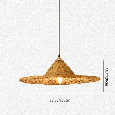 Traditional Farmhouse Conical Bucket Hat Bamboo Leaf 1-Light Pendant Light For Dining Room