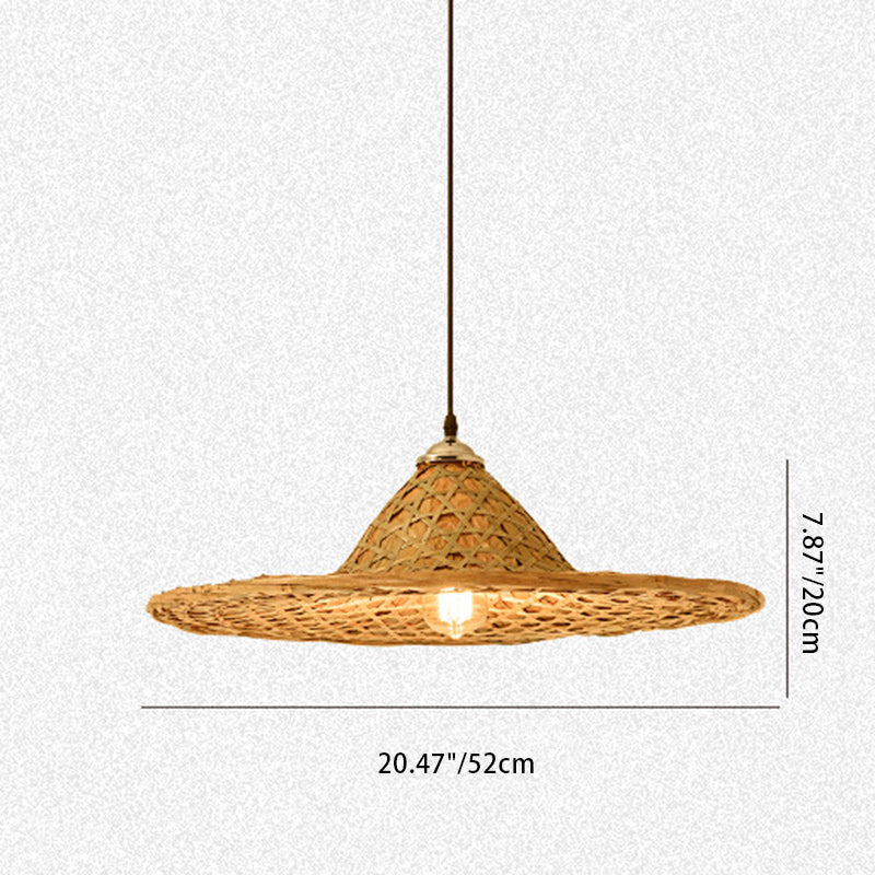 Traditional Farmhouse Conical Bucket Hat Bamboo Leaf 1-Light Pendant Light For Dining Room