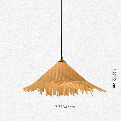 Traditional Farmhouse Conical Bucket Hat Bamboo Leaf 1-Light Pendant Light For Dining Room