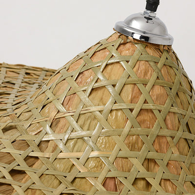 Traditional Farmhouse Conical Bucket Hat Bamboo Leaf 1-Light Pendant Light For Dining Room